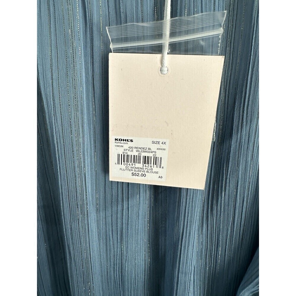 Lauren Conrad Rendez Blouse Women's Size 4x Flutter Sleeve Blue Lightweight - Picture 4 of 8